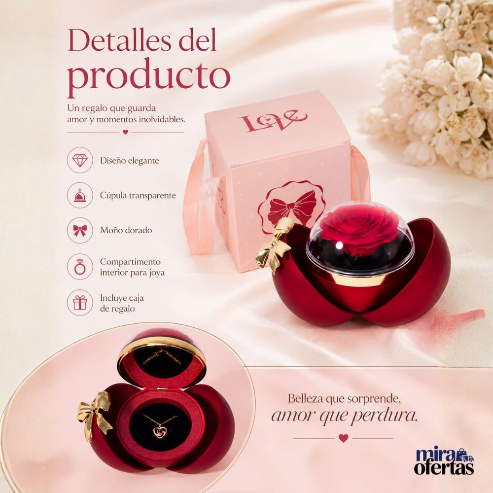 Regalo Romántico Rosa Eterna con Collar “Te Amo en 100 Idiomas” – Caja de Regalo Incluida