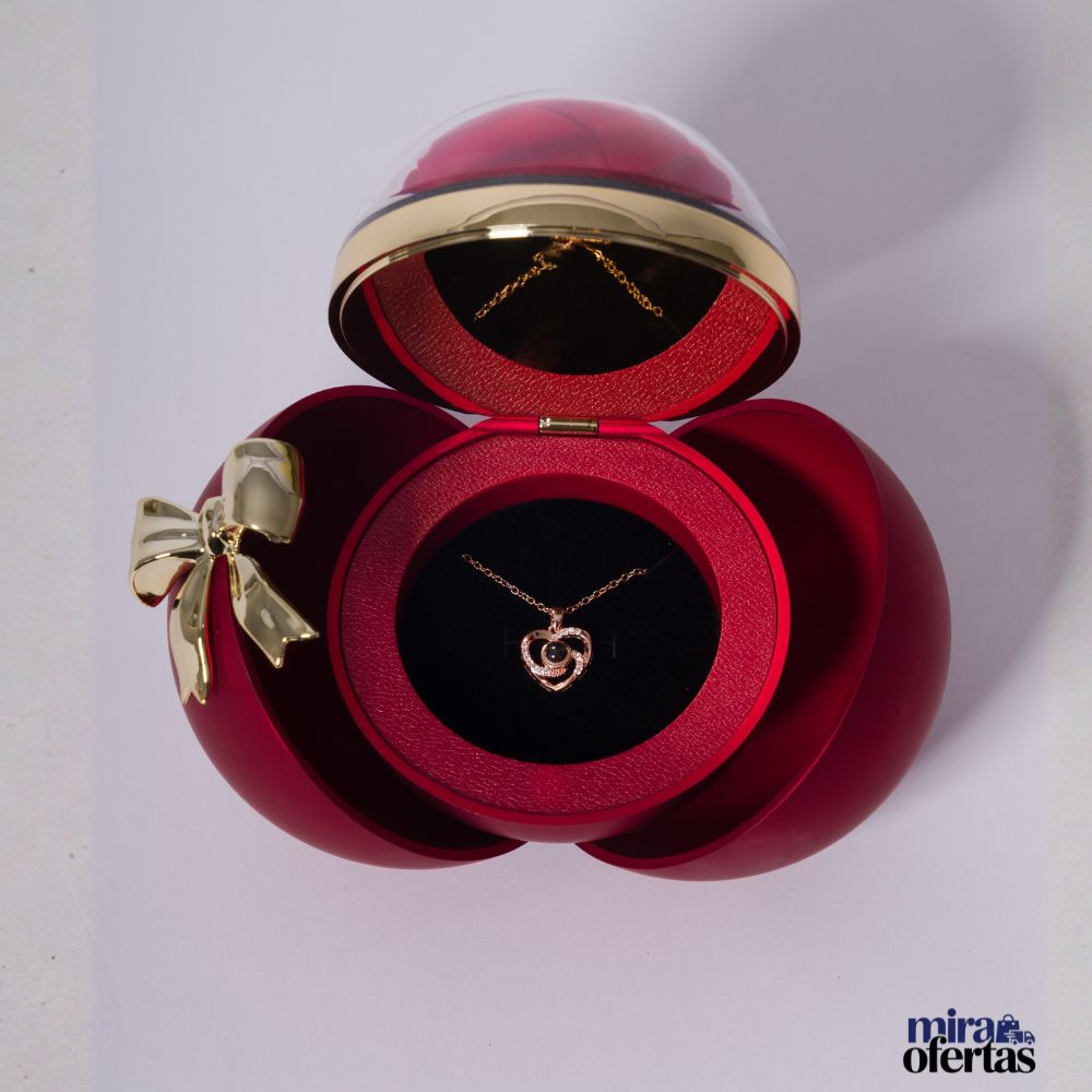 Regalo Romántico Rosa Eterna con Collar “Te Amo en 100 Idiomas” – Caja de Regalo Incluida
