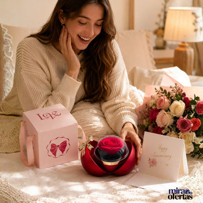 Regalo Romántico Rosa Eterna con Collar “Te Amo en 100 Idiomas” – Caja de Regalo Incluida