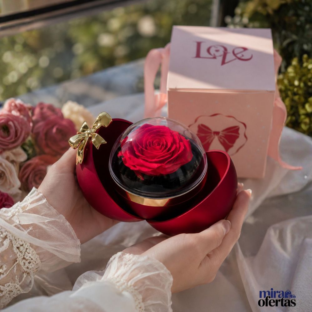 Regalo Romántico Rosa Eterna con Collar “Te Amo en 100 Idiomas” – Caja de Regalo Incluida