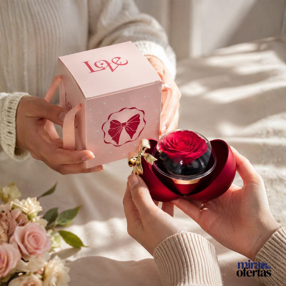 Regalo Romántico Rosa Eterna con Collar “Te Amo en 100 Idiomas” – Caja de Regalo Incluida